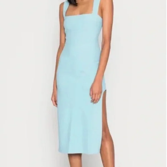 abercrombie wide strap midi dress Abercrombie Wide Strap Slim Midi Dress with slit. Small petite light blue